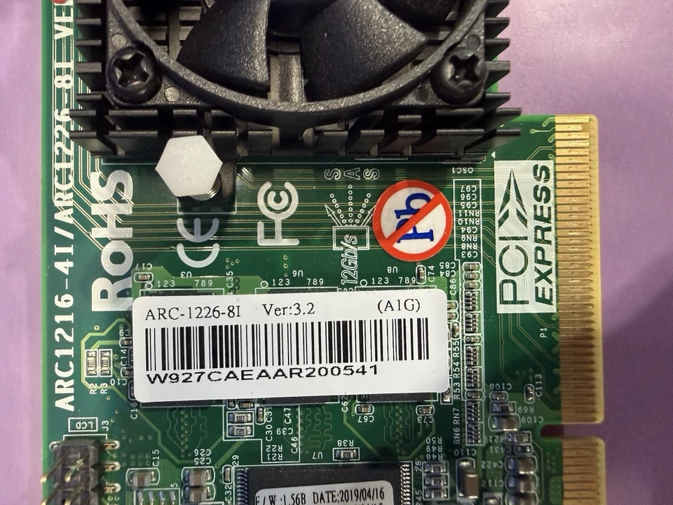 Areca Raid 6 Card ARC-1226-8I for Server RJ-45 Ethernet - Fan Runs - Read Below - Image 3 of 4