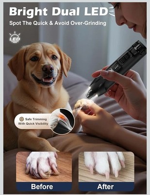 Casfuy 6-Speed Dog Nail Grinder   50%+ Boost Power Dog Nail Trimmers Quiet with