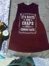 Women’s L Bella Canvas Tank Top “it’s boots and Chaps and Cowboy Hats” maroon  