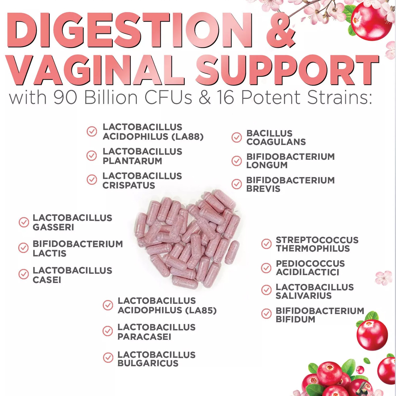 Probiotics for Women with Prebiotics 90Billion CFU&16 Diverse Strains Cranberry