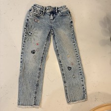 Cat  Jack Girls Ankle Straight Jeans  Size 5  Embroidered Sun Heart Peace