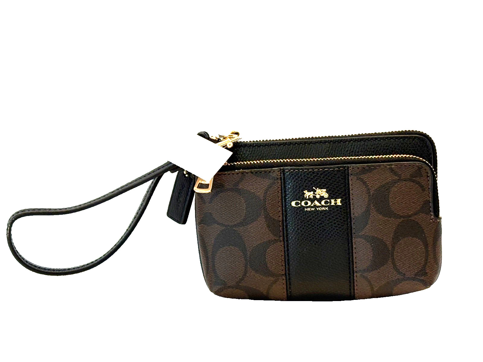 NEW W/TAGS COACH BROWN LOGO PVC LEATHER CORNER ZIP WRISTLET & CREDIT CARD HOLDER