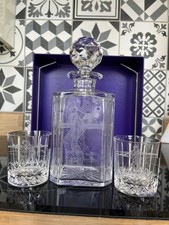 Edinburgh Crystal Whisky Decanter  & Two Glasses Golfing Etching