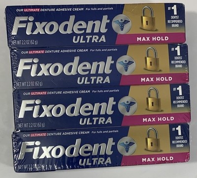 Fixodent Ultra Max Hold 2.4Oz Pack Of 4 Denture Adhesive Strong Hold 88%