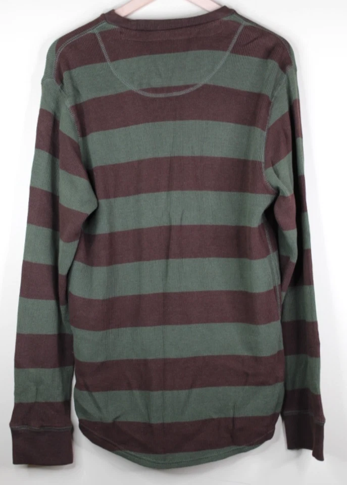 Timberland Hombres Manga Larga Henley Waffle Tejido Camisa Rayas Verde y Marrón XL Foto 3 de 4