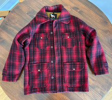 Vintage Woolrich Coat - Red Plaid Wool Mackinaw Cruiser - Style 503, Size 40