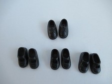 4 Pair of Black Small Doll Shoes 3 Mary Jane Style 1 Tie Shoe