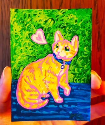 ACEO Original Artwork - ''Cute heart'' - Orange Tabby Illustration  - Mimkdragony