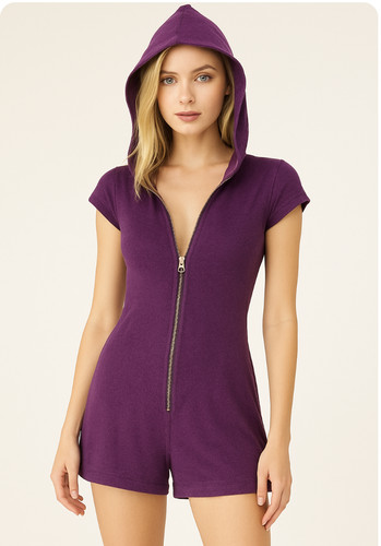 Beach Bunny size Medium Purple terry Romper swimsuit coverup jumpsuit Zip up