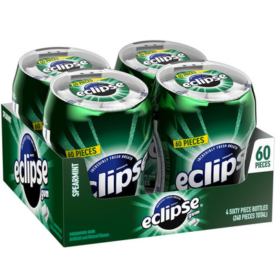 Eclipse Spearmint Sugar Free Chewing Gum 60 Pieces Pack of 4 Bottles