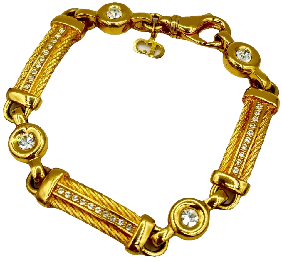 Vintage DIOR Kristall Vergoldet Armband,Armkette,Schmuck,Bracelet ca.20cm.