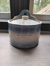 Blue/White Stoneware Salt Crock with Hanging Handle and Lid