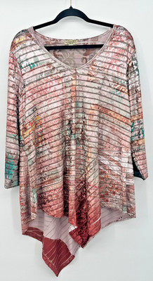 One World Women Velvet Burnout Tunic Top Size 3X Asymmetrical Stretch Boho Witch