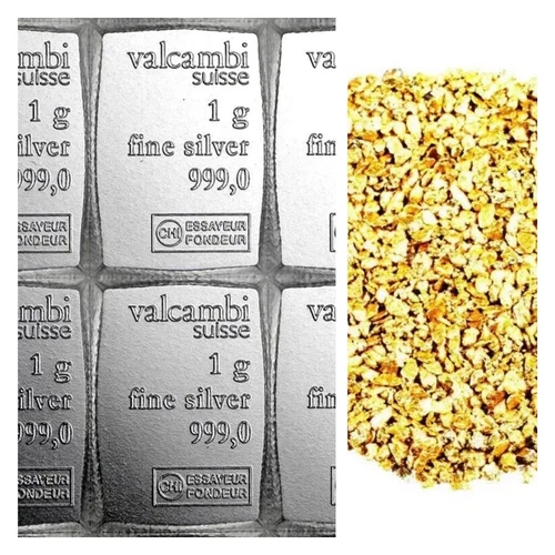 LOT 10 X 1 GRAM .999 SILVER VALCAMBI COMBIBAR BU +10 PIECE ALASKAN GOLD NUGGETS