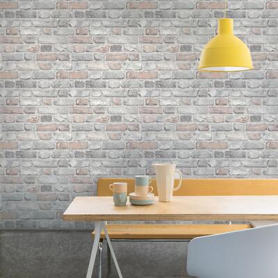 Brick Wall Vinyl Wallpaper Realistic 3D Effect Textured Grandeco A28902 Pastel
