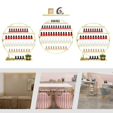 3Pcs Wall-Mounted Nail Salon Display Stand Gold Round Nail Polish Storage Rack