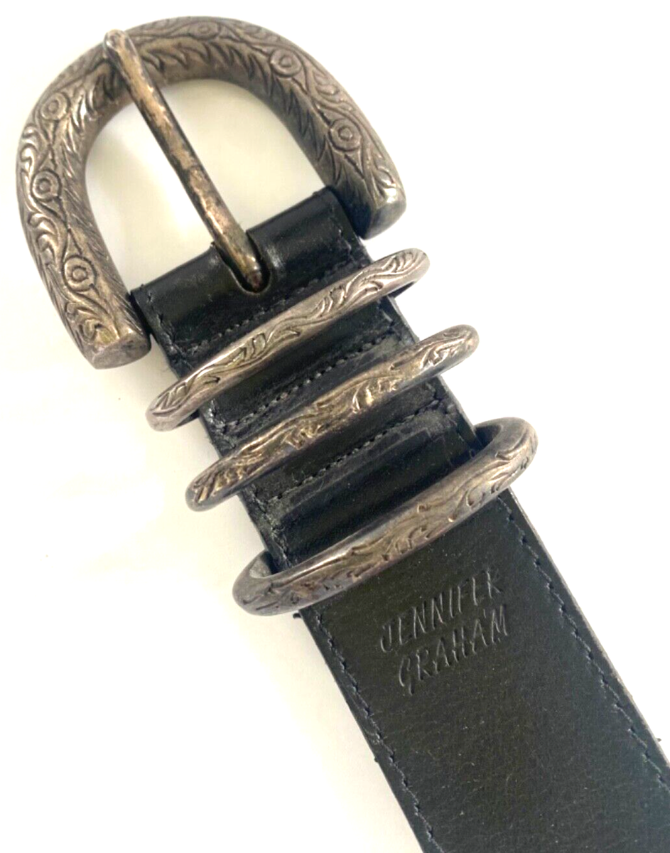 Jennifer Graham Black Leather With Etched Belt Buckle Size L  display picture 2