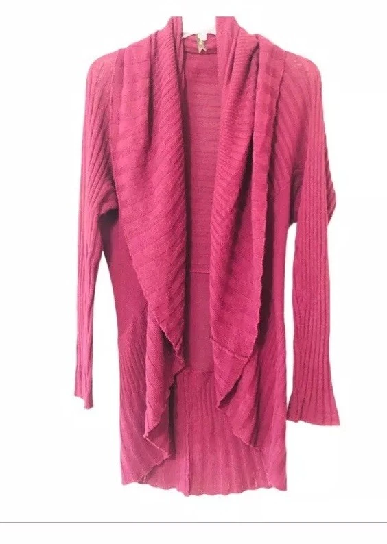 🧣🩷 Cárdigan tejido drapeado frente abierto para mujer manga larga Qi púrpura rosado Foto 2 de 4