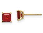 Cut Garnet Solitaire Earrings 14K Yellow Gold 4mm Princess