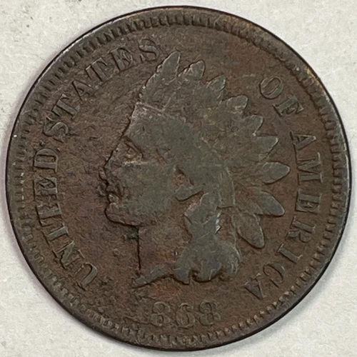 1868 Indian Head Cent Very Good VG Coin, Issues #15707