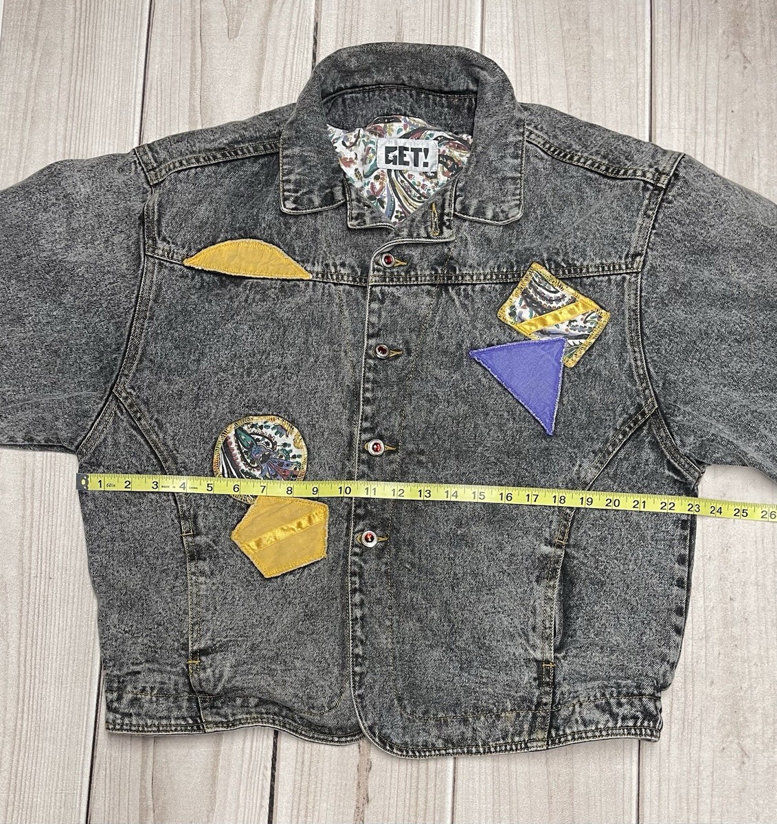 タペストリー Vintage GET! Womens Medium Acid Wash Faded Black Denim Patchwork