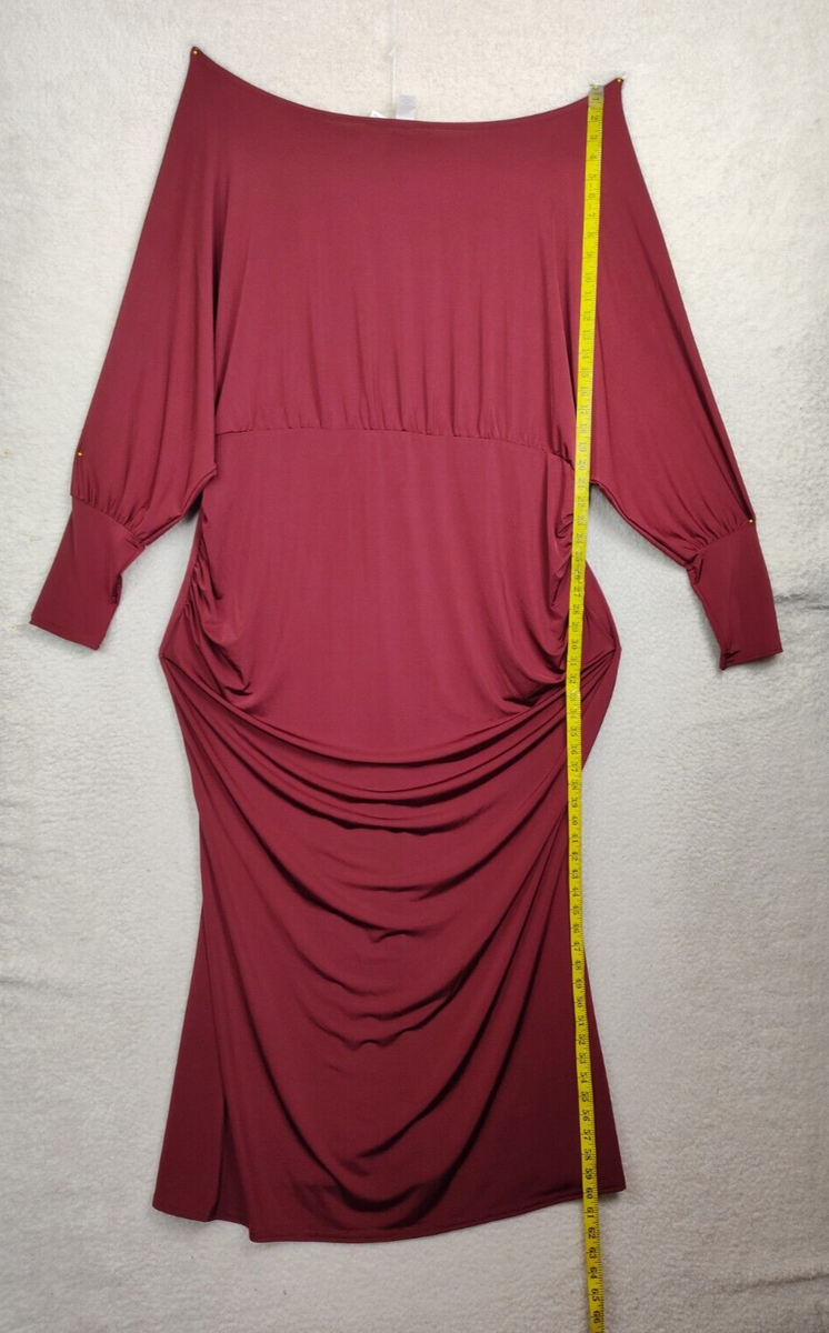 Ashley Stewart Women Dress 4XL Burgundy Poly B Long Sleeve Bodycon Rushed  Maxi | eBay