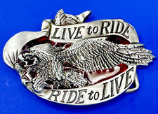 Live to ride - Motorcycles Bikers - Ride to live raised red enamel Belt Buckle