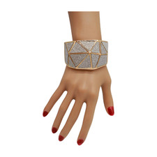 Women Gold Metal Wide Bracelet Silver Shiny Sparkling Glitter Geometric Shape