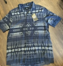 Frye and Co. Men's Regular Fit Short Sleeve Jacquard Button-Down Shirt Navy XL