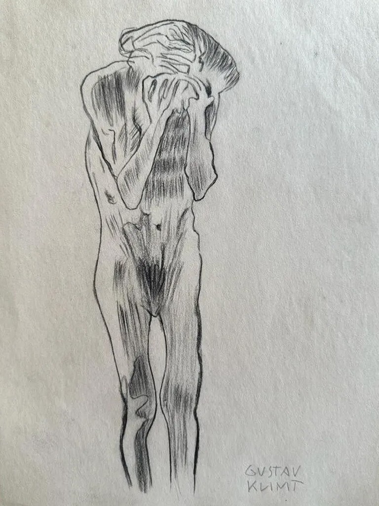 Gustav Klimt COA Art Drawing Painting Vintage Handmade Signed Original Paper