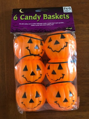 New Sealed 6 Candy Baskets Halloween Pumpkins By Fun World