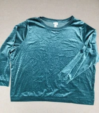 AVA & VIV Woman's Plus Sz 4X Crewneck Velour Pullover Long Sleeve GREEN Stretch
