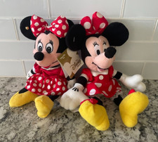 Disney Minnie Mouse Plush Dolls Lot of 2 Red Polka Dot Dress 9" Each