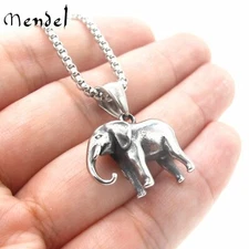 MENDEL Stainless Steel Girls Cute Tiny Elephant Charm Pendant Necklace Chain Set