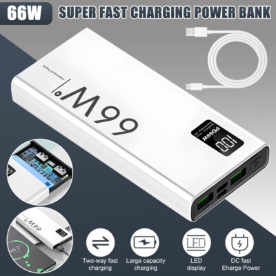 2USB LCD Power Bank 30000mAh 66W Fast Charging Portable External Battery Charger