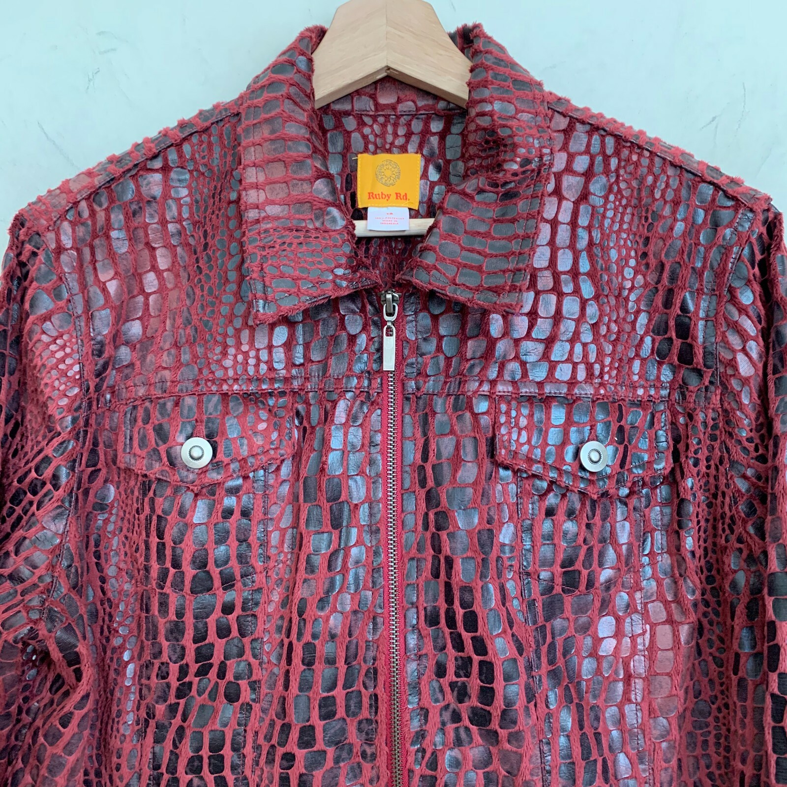 Ruby Rd. Jacket Burgundy Croc Print Collared Zip … - image 4