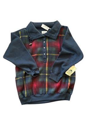 Bugle Boy Company Vintage Plaid Fleece Pullover Sweatshirt Size Large NWT Unisex