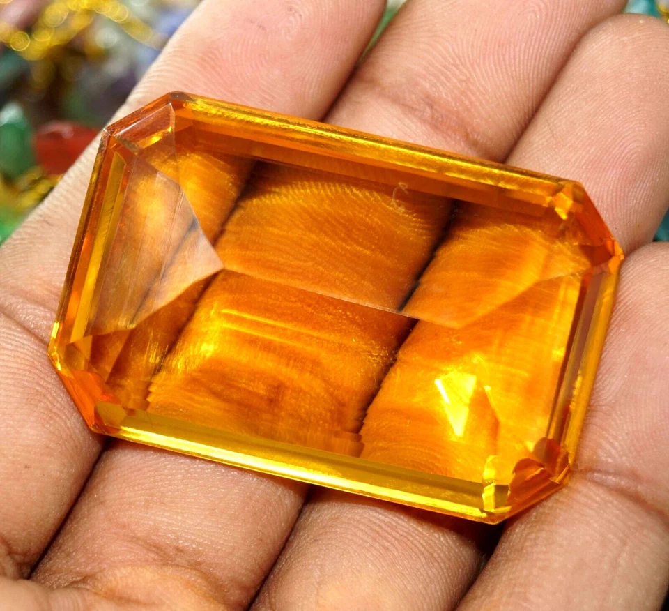 450 Karat Brasilianischer Agl Zertifiziert Natur Glänzend Citrin Smaragd Schliff - Bild 3 von 4