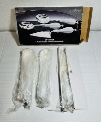 Godinger Art Co. Silver Plated 3 Pc. Hostess Serving Set w/ Porcelain Handle New