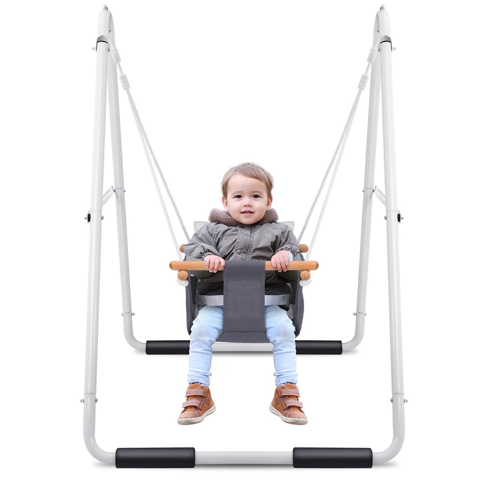 Columpio para niños pequeños con soporte juego de columpio interior/exterior de alta resistencia con arnés de seguridad Foto 4 de 4