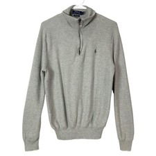 Polo Ralph Lauren Grey Pima Cotton Sweater M Quarter Zip Mock Neck Long Sleeve