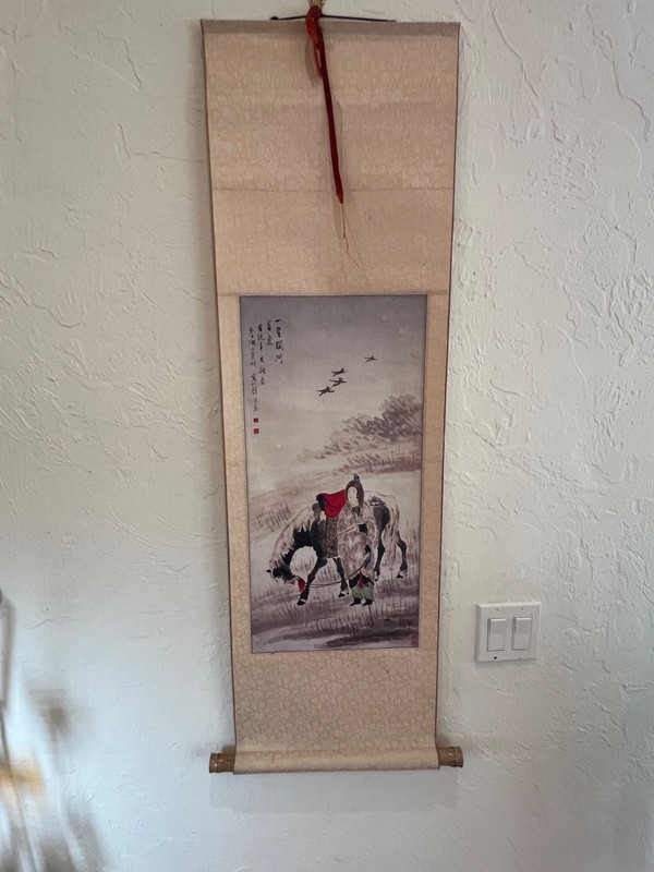 Antique Chinese scroll  painting of Wang Zhaoujun one of 4 Great Beauties signed