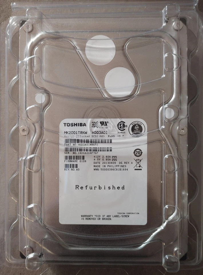 Hard Disk HD TOSHIBA MK2001TRKW 2TB 7.2K 16MB SAS-2 3.5'' Zero Ore uso = NUOVO - Immagine 3 di 4