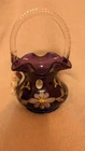 Fenton S. Hopkins Royal Purple Floral Basket Hand Painted Signed and numbered