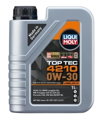 For LIQUI MOLY 21604 ENGINE OIL 0W-30 1L TOP TEC 4210 ACEA C3 P