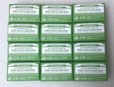 12 Bars of Dr. Bronner's All-One Green Tea Pure-Castile Bar Soaps