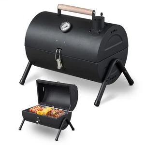 Grille de charbon portable avec thermomètre Tabletop Barbecue Grill avec cheminée haut