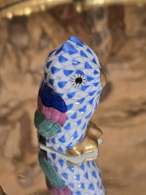 Herend - Miniature Owl- Blue Fishnet w 24K gold  -Mint