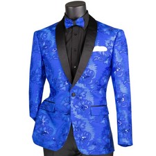 VINCI Men's Blue Paisley EmbroideBlue Slim Blazer w/ Bow Tie - NEW