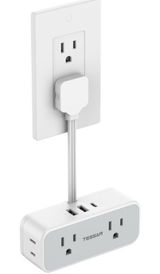 Multi Plug Wall Outlet Extender, TESSAN Short Extension Cord 6 inch, Flat Plu...